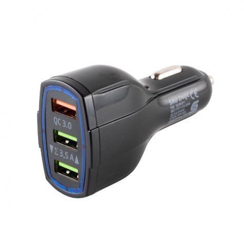 USB nabíjačka auta s funkciou Quick Charge 3xUSB SAU24QC