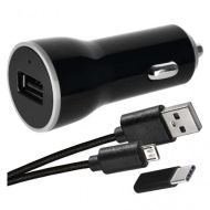 USB adaptér do auta 2.1A + micro USB kábel + redukcia USB-C