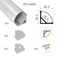 Hliníkový LED profil rohový  strieborný  sada 16,3x16,3 2000mm